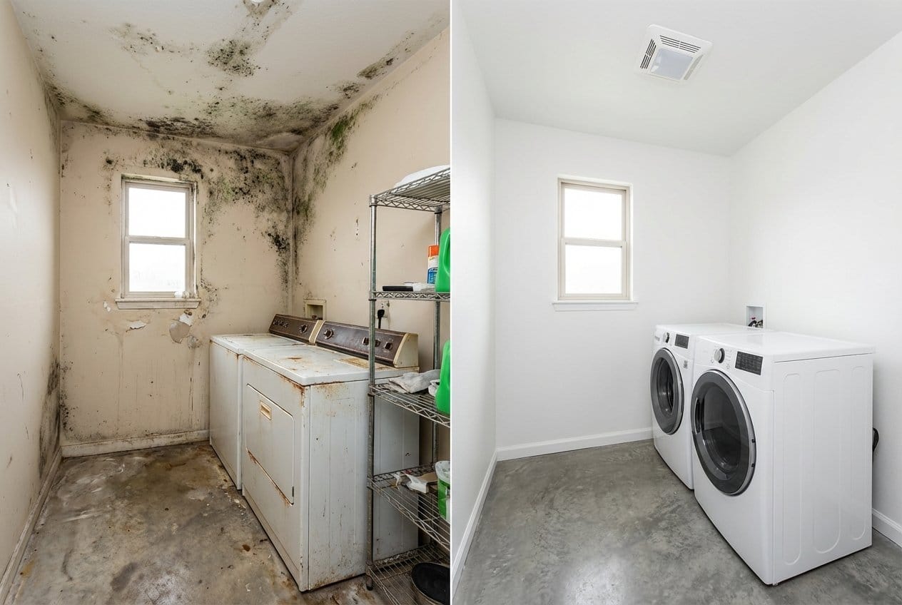 Odor Removal & Disinfection restoration — laundry room of Cape Cod house in Englewood, NJ