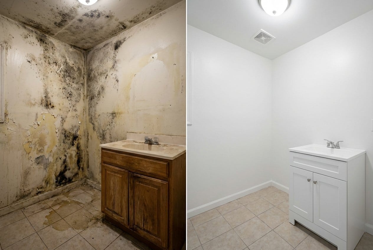 Englewood Mold Removal bathroom restoration before and after in Englewood